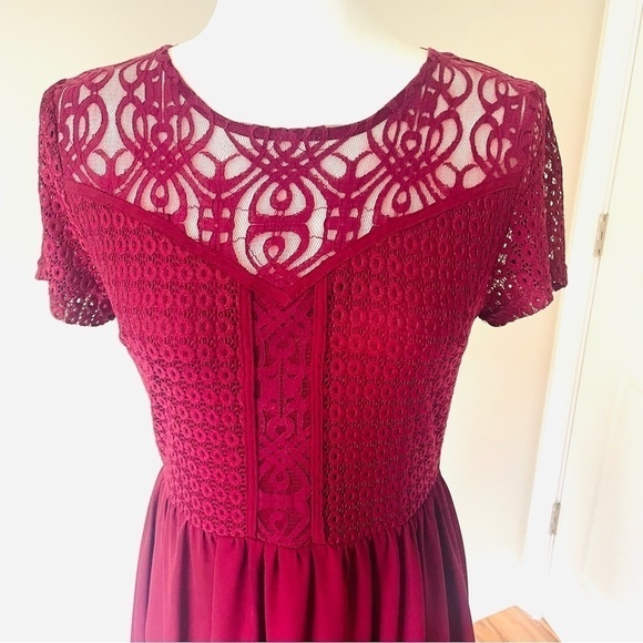 Alya by Francesca's Collection Burgundy Lace Top Mini Dress - Picture 13 of 14